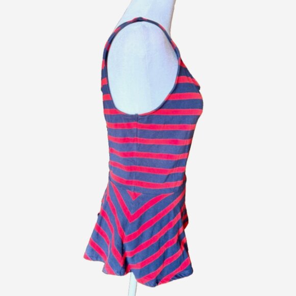 Express Women’s Red & Blue Striped Sleeveless Blouse Top Size M Medium Zip Back - Picture 3 of 6